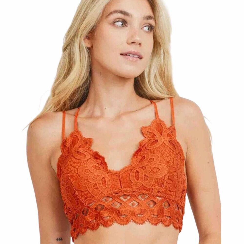 ANEMONE Women’s Burnt Orange Elise Lace Strappy Bralette Size Small